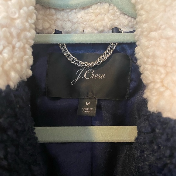 J Crew Women's Navy Ivory Olive Colorblock Sherpa Coat Medium K3106 ($36… - Picture 5 of 9